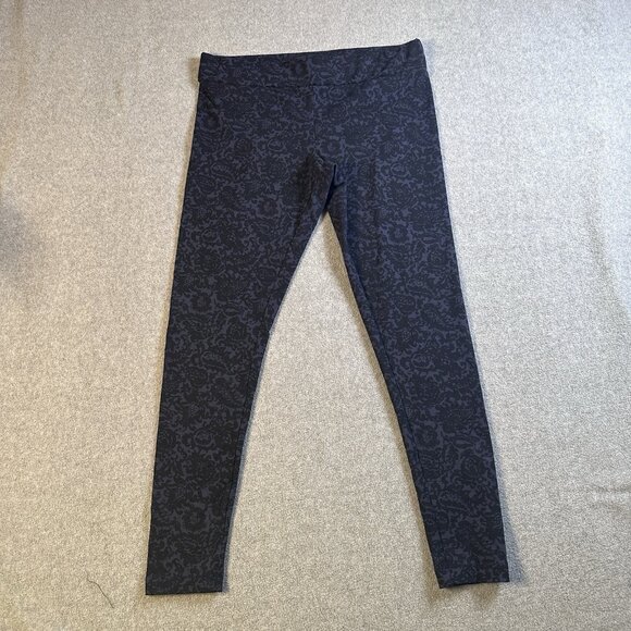 Navy Geometric Damask Print Leggings Mid Rise Stretch Knit Ankle Length Sz M - Picture 2 of 8